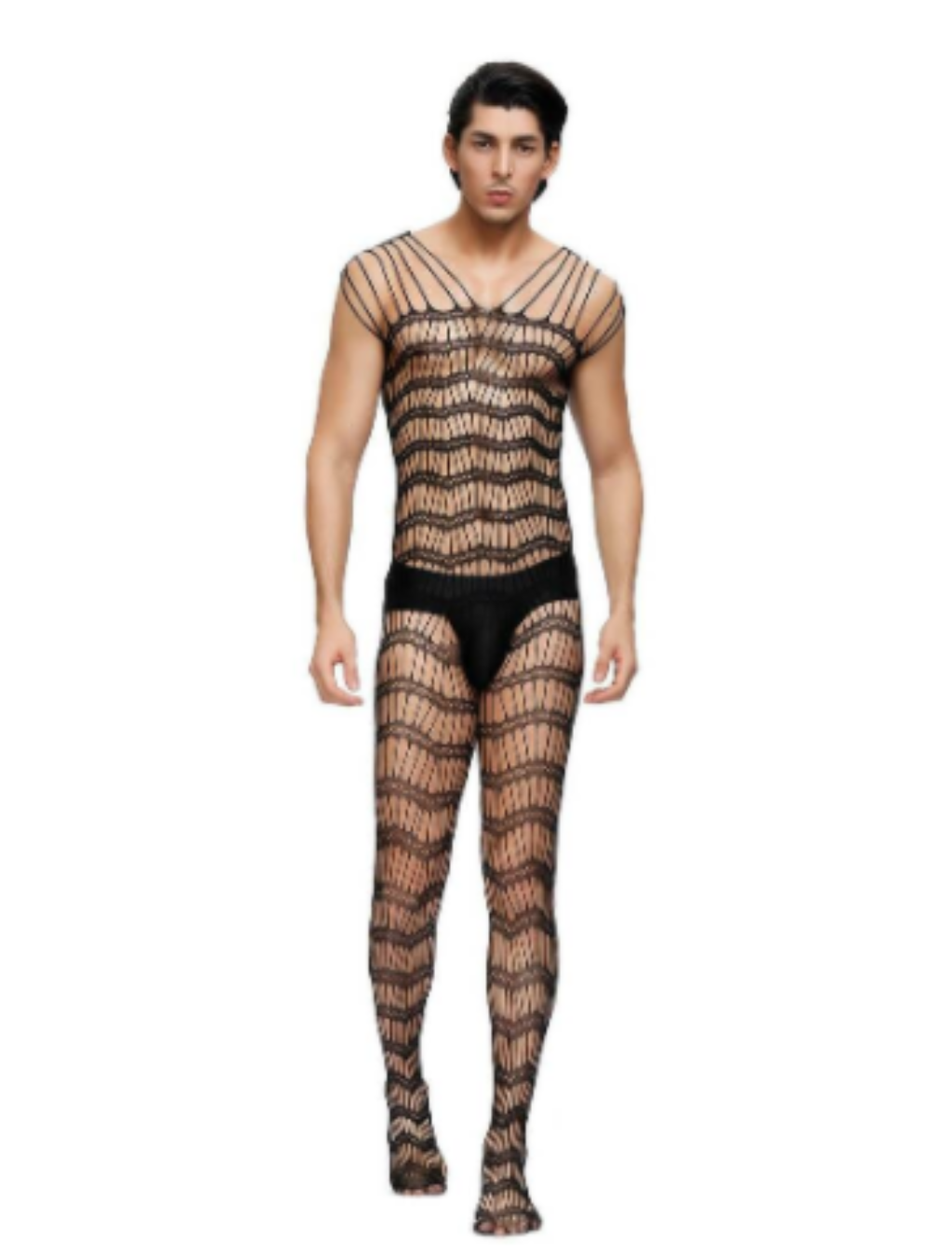 Mens Bodystocking Sheer Open Net with Strappy Shoulders