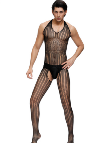 High quality mesh hollow-out sexy nylon men body stocking 